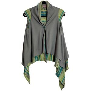 C. You Paris Layered Striped Vest Shark Bite Hem Short Sleeve Women's